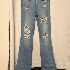 American Eagle Outfitters Light Blue Distressed Flare Jeans